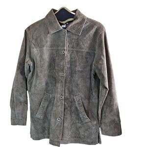 Coldwater Creek Vintage Womens Suede Leather Olive Green Shirt Jacket Sz Small